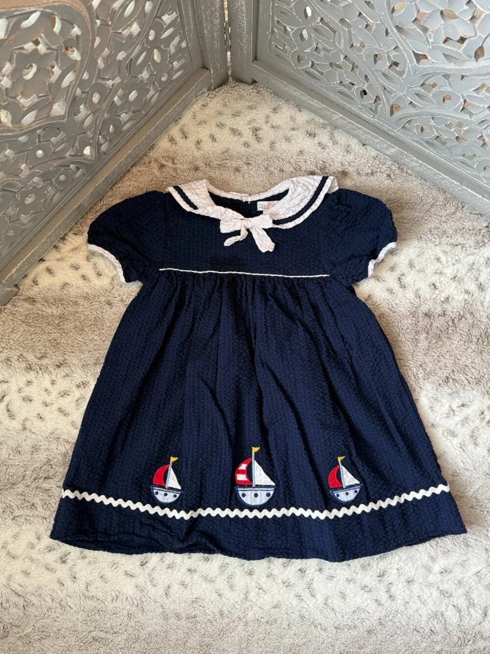 Petit Ami navy sailboat dress baby girls 24 months red white and blue nautical